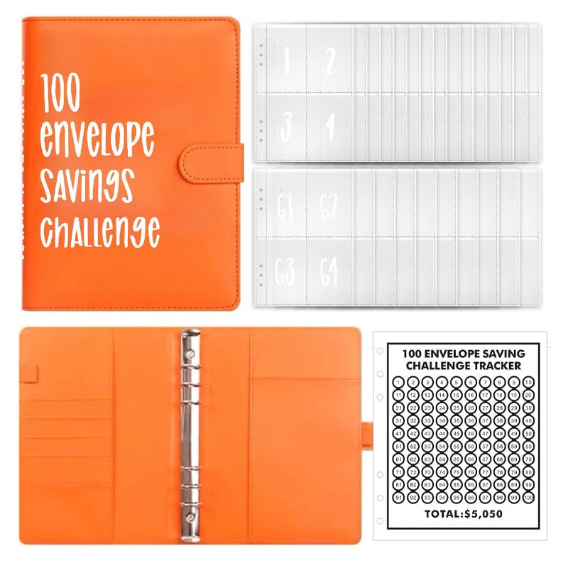 100-Envelope Cash Saving Binder - PU Leather Budget Organizer