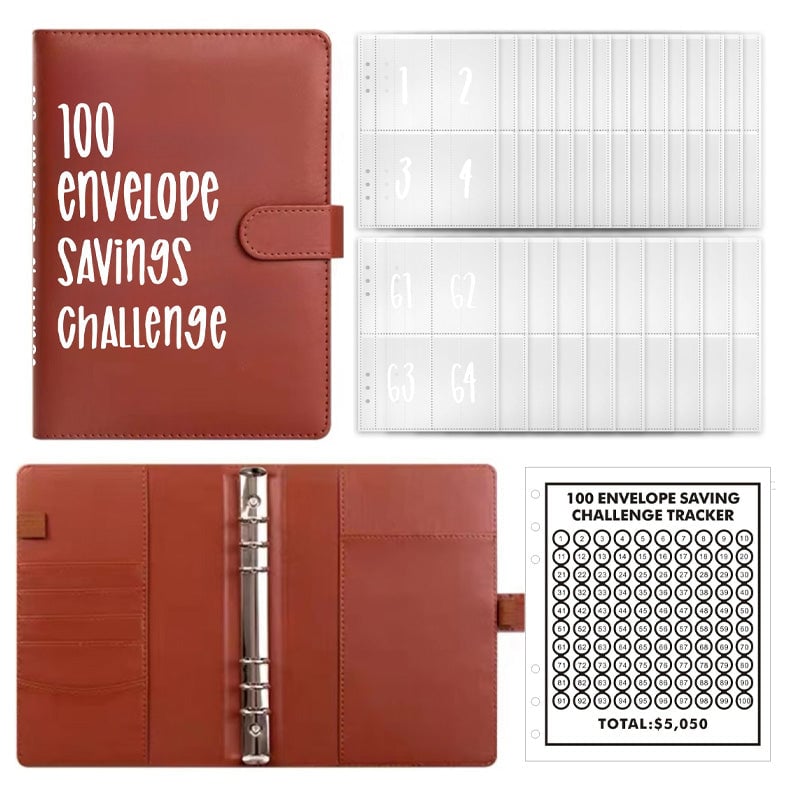 100-Envelope Cash Saving Binder - PU Leather Budget Organizer