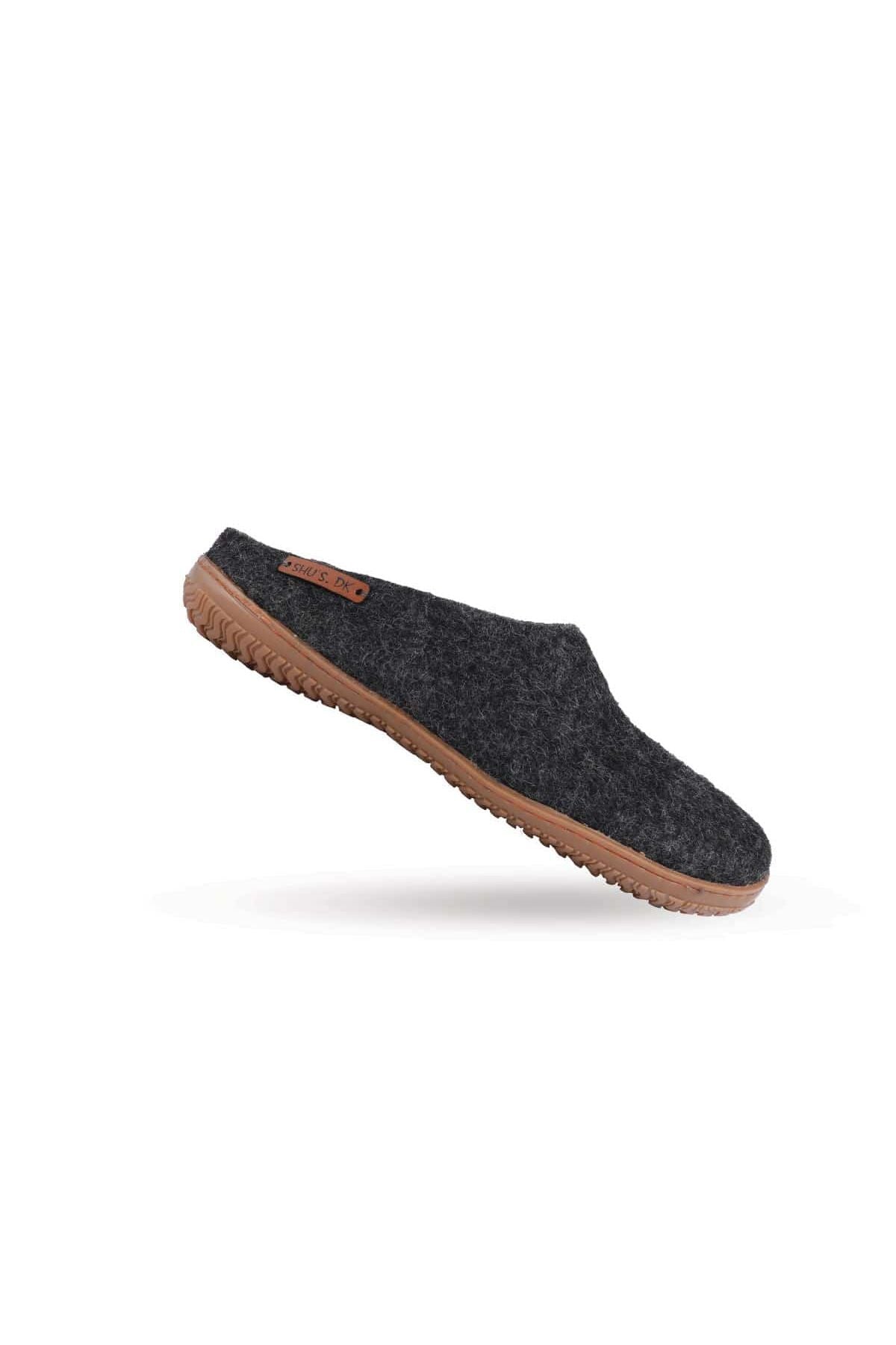 Chaussons 100 % pure laine avec semelle en caoutchouc - gris anthracite