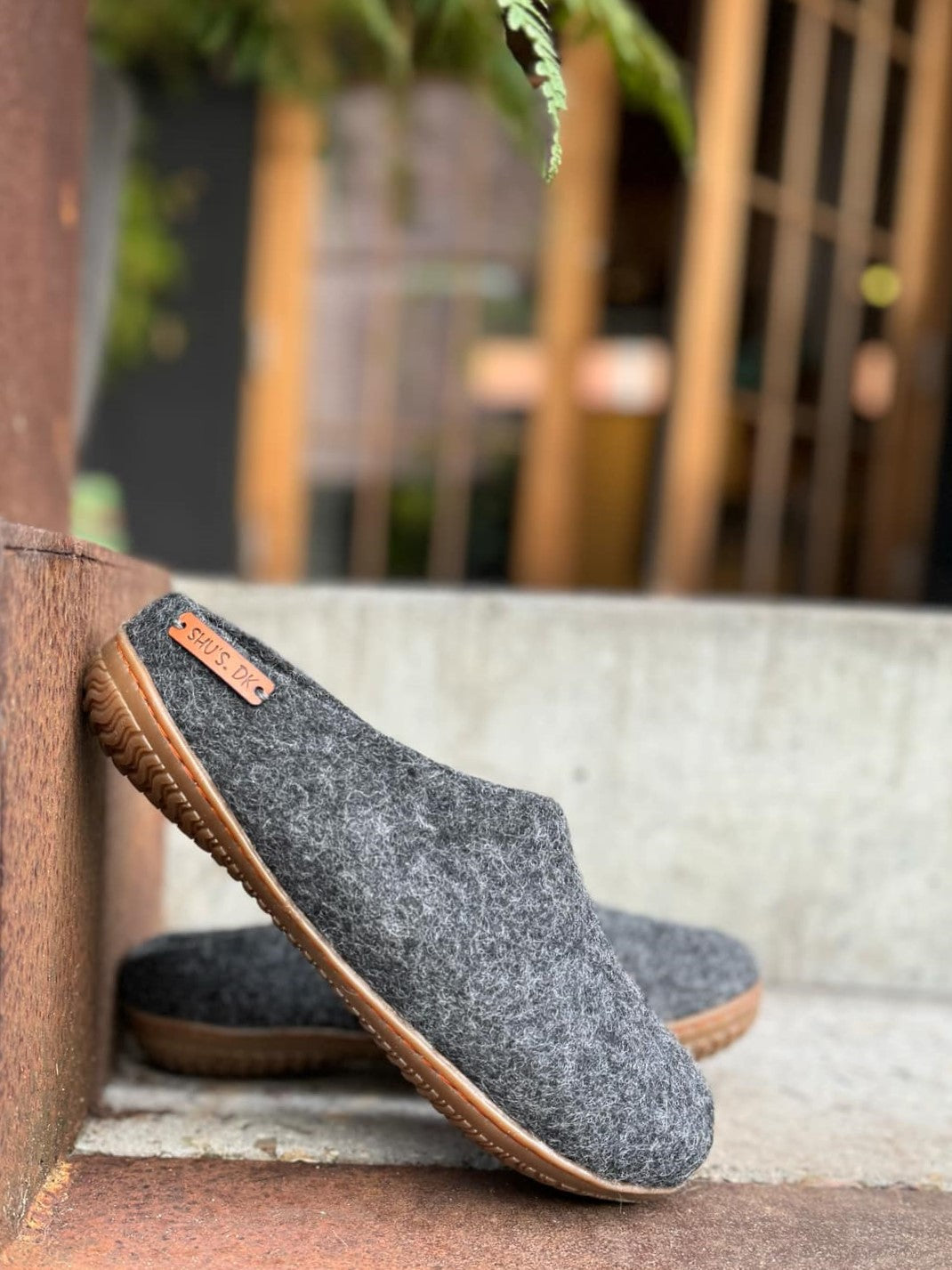 Chaussons 100 % pure laine avec semelle en caoutchouc - gris anthracite