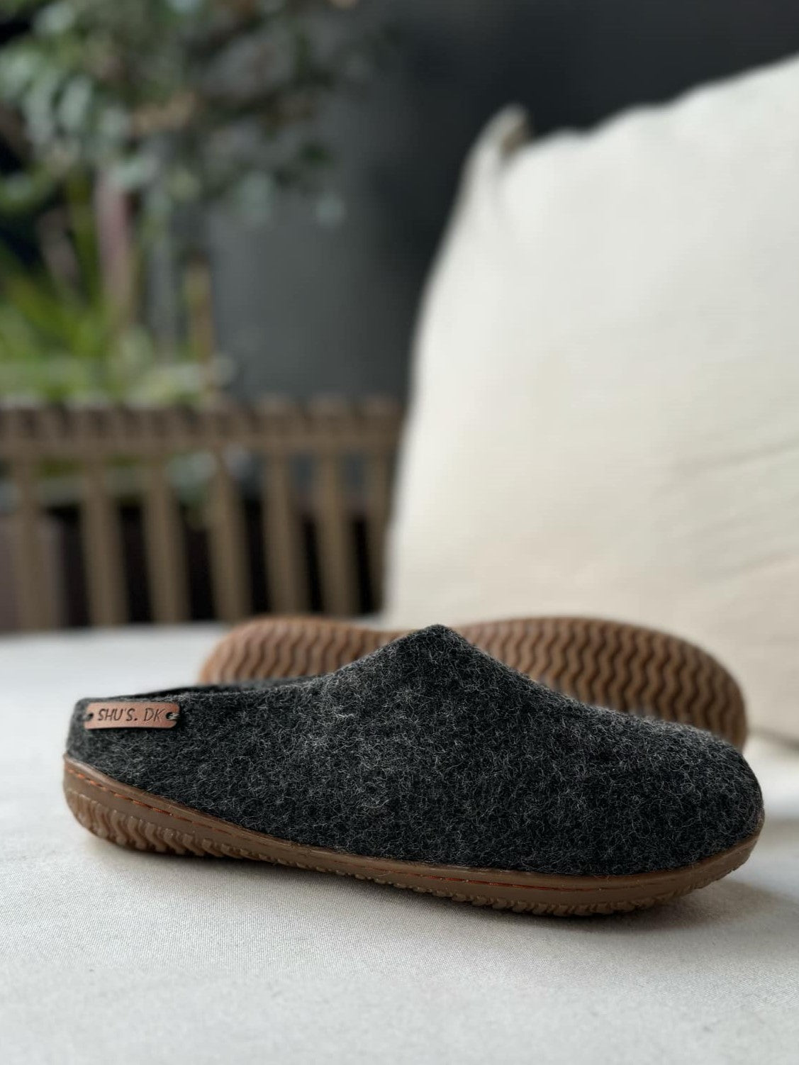 Chaussons 100 % pure laine avec semelle en caoutchouc - gris anthracite