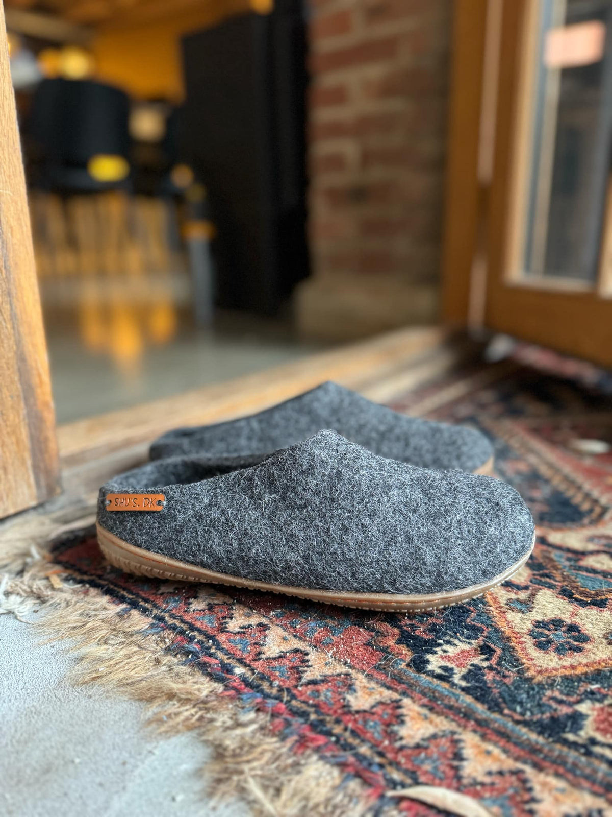 Chaussons 100 % pure laine avec semelle en caoutchouc - gris anthracite