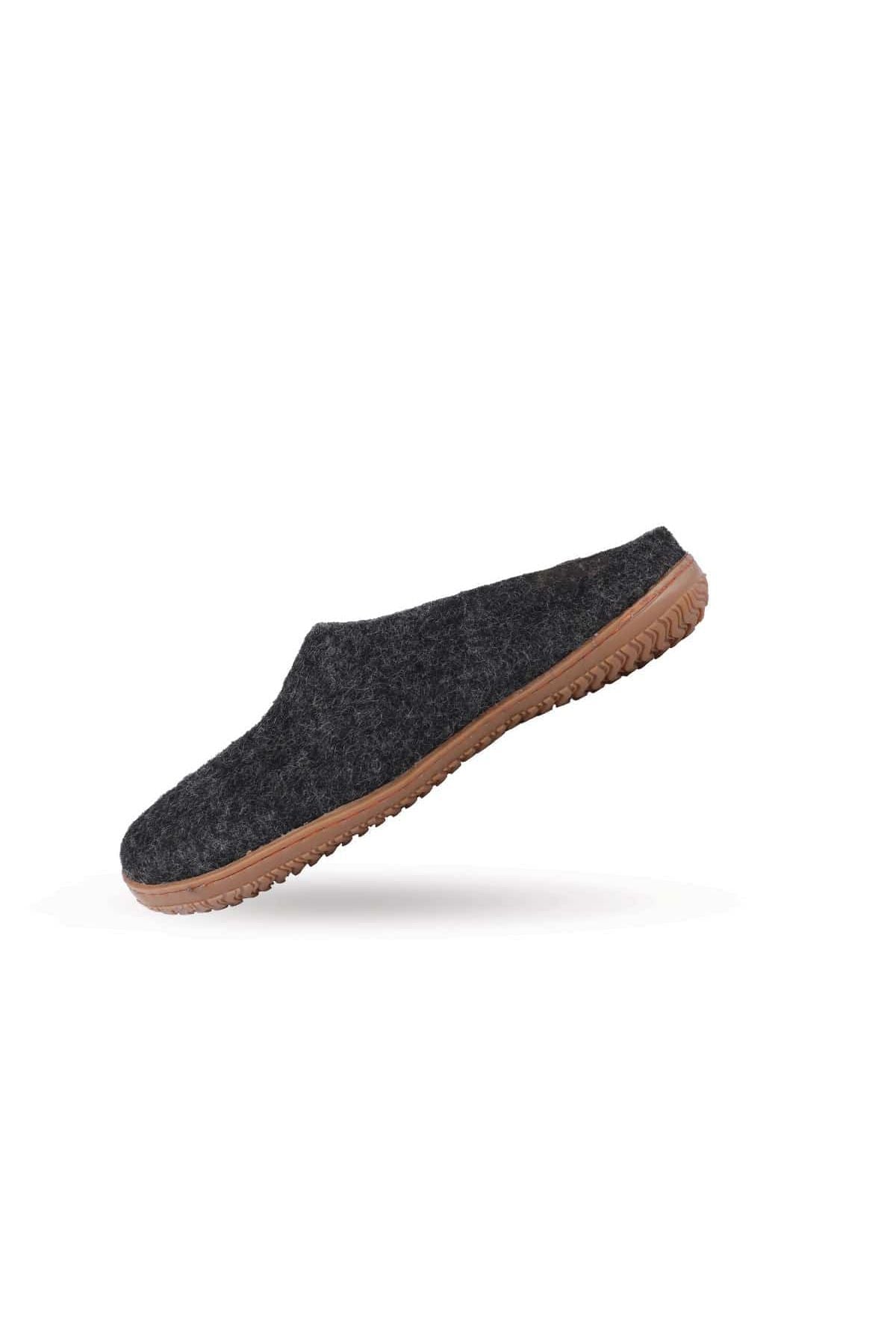Chaussons 100 % pure laine avec semelle en caoutchouc - gris anthracite