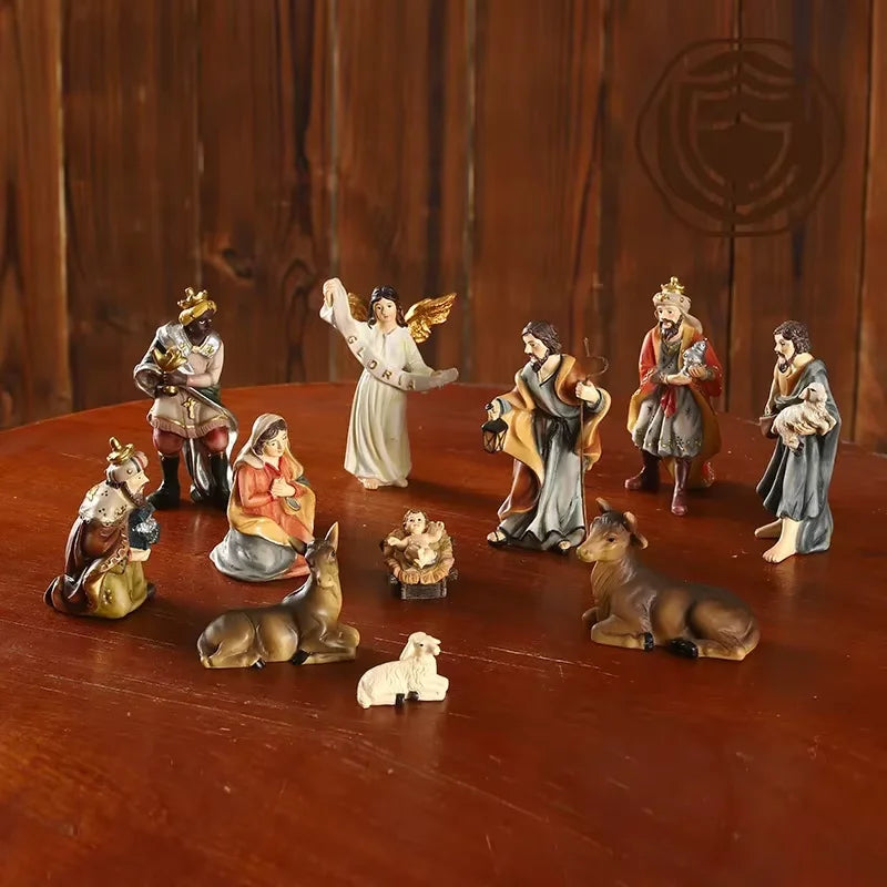 11-Piece Resin Nativity Set - Indoor and Outdoor Christmas Manger Scene Figures
