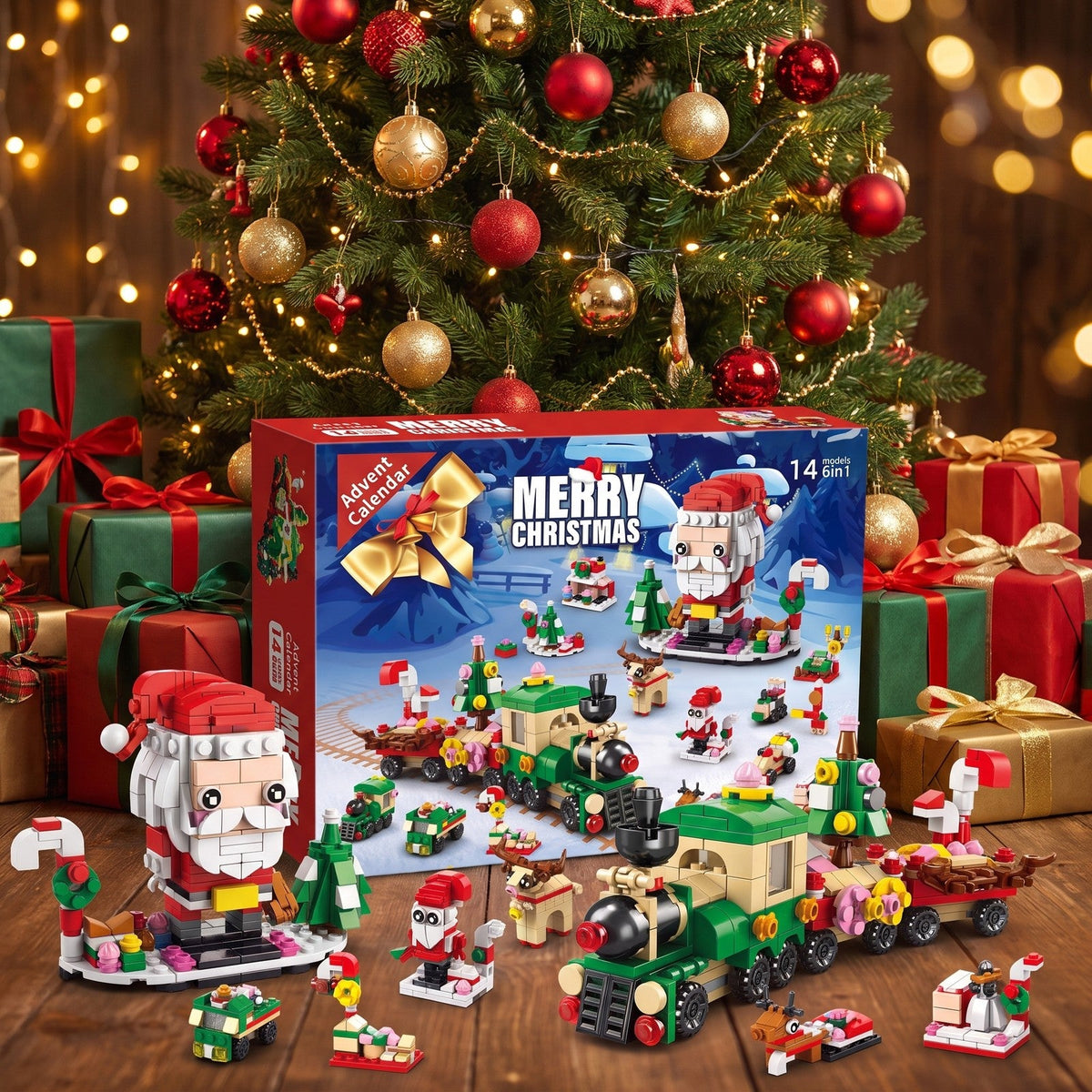 12-Door Christmas Building Block Advent Calendar, 14 Builds, 6-in-1, 8 Styles