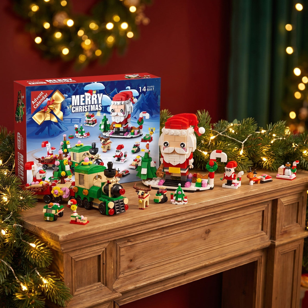 12-Door Christmas Building Block Advent Calendar, 14 Builds, 6-in-1, 8 Styles