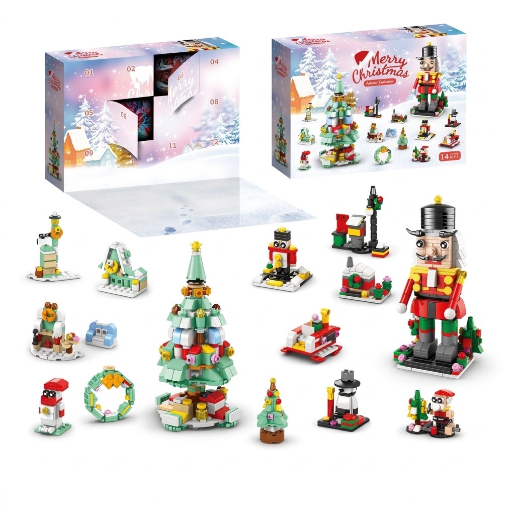 12-Door Christmas Building Block Advent Calendar, 14 Builds, 6-in-1, 8 Styles