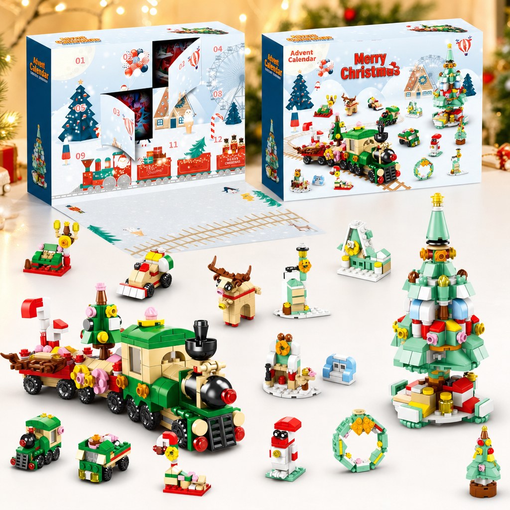 12-Door Christmas Building Block Advent Calendar, 14 Builds, 6-in-1, 8 Styles