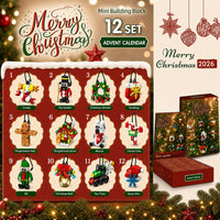 12 Blind Box Mini Brick Ornaments, 12-Day Christmas Countdown, Red or Pink Set