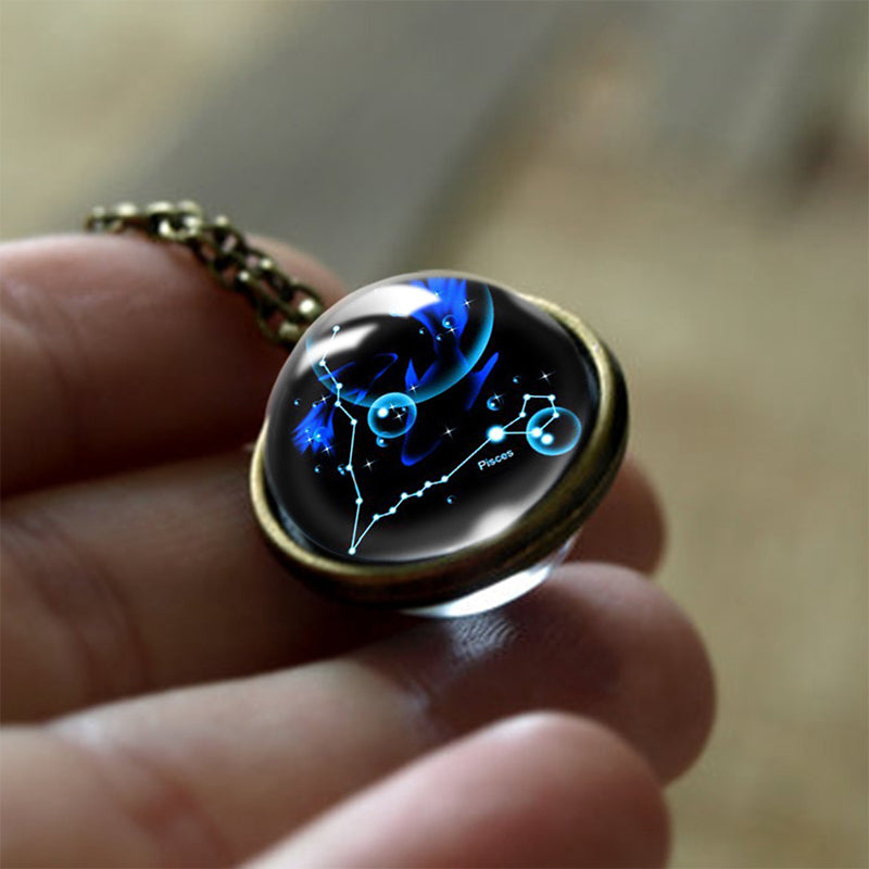 12 Zodiac Signs Protection Glass Pendant