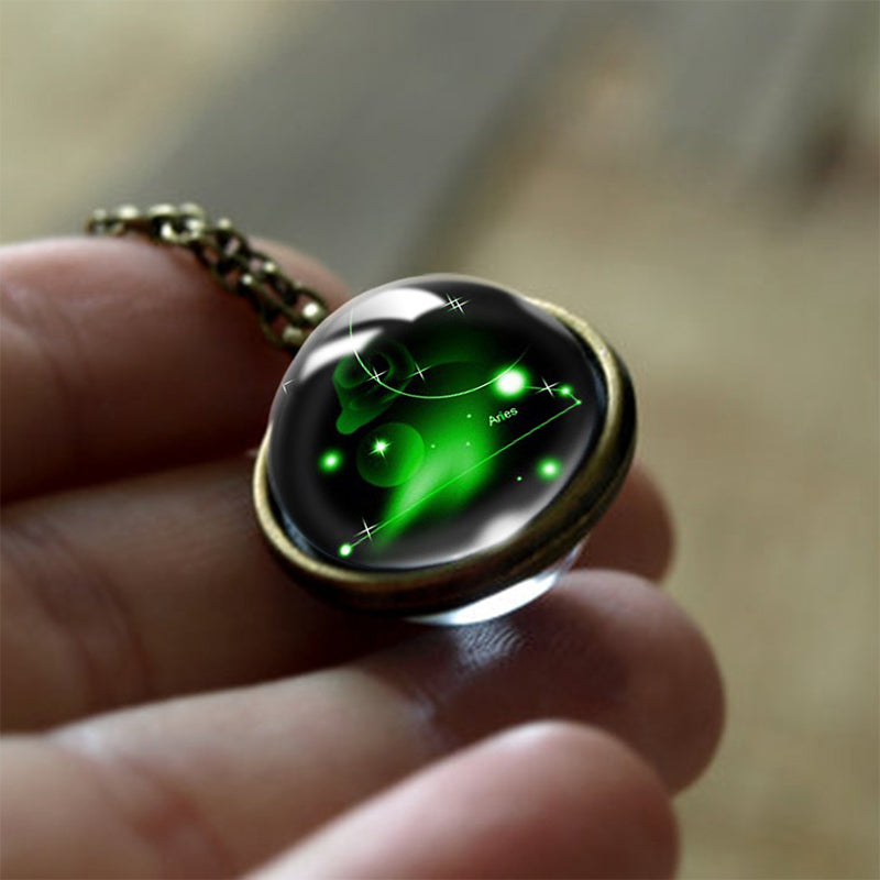 12 Zodiac Signs Protection Glass Pendant
