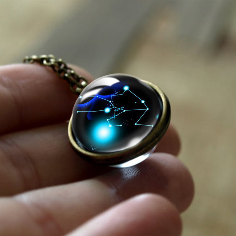 12 Zodiac Signs Protection Glass Pendant