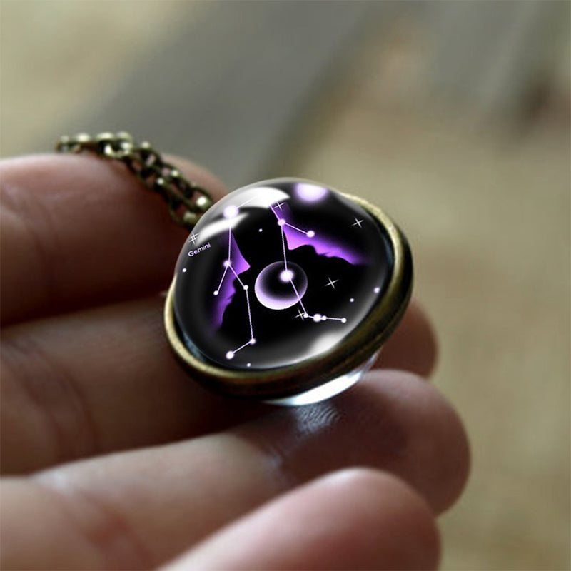 12 Zodiac Signs Protection Glass Pendant