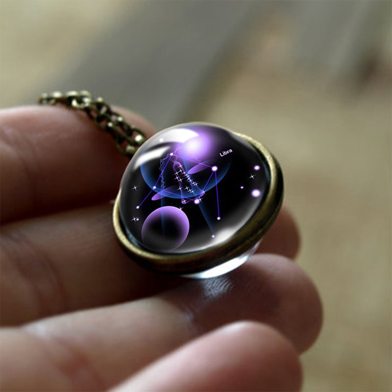 12 Zodiac Signs Protection Glass Pendant