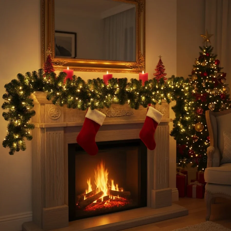 Guirlande de Noël décorative verte de 2.7m
