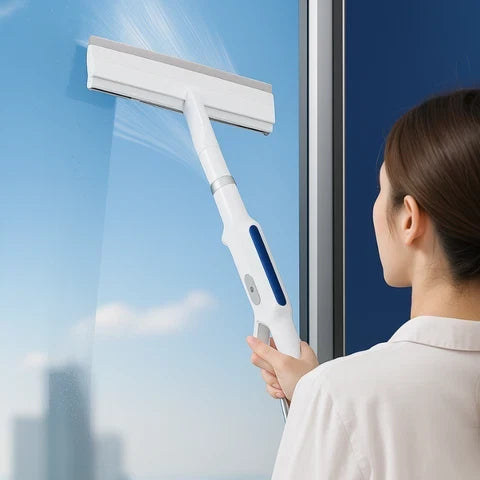 2-In-1 Spray Window Squeegee with Double Blade for Windows, Mirrors & Cars
