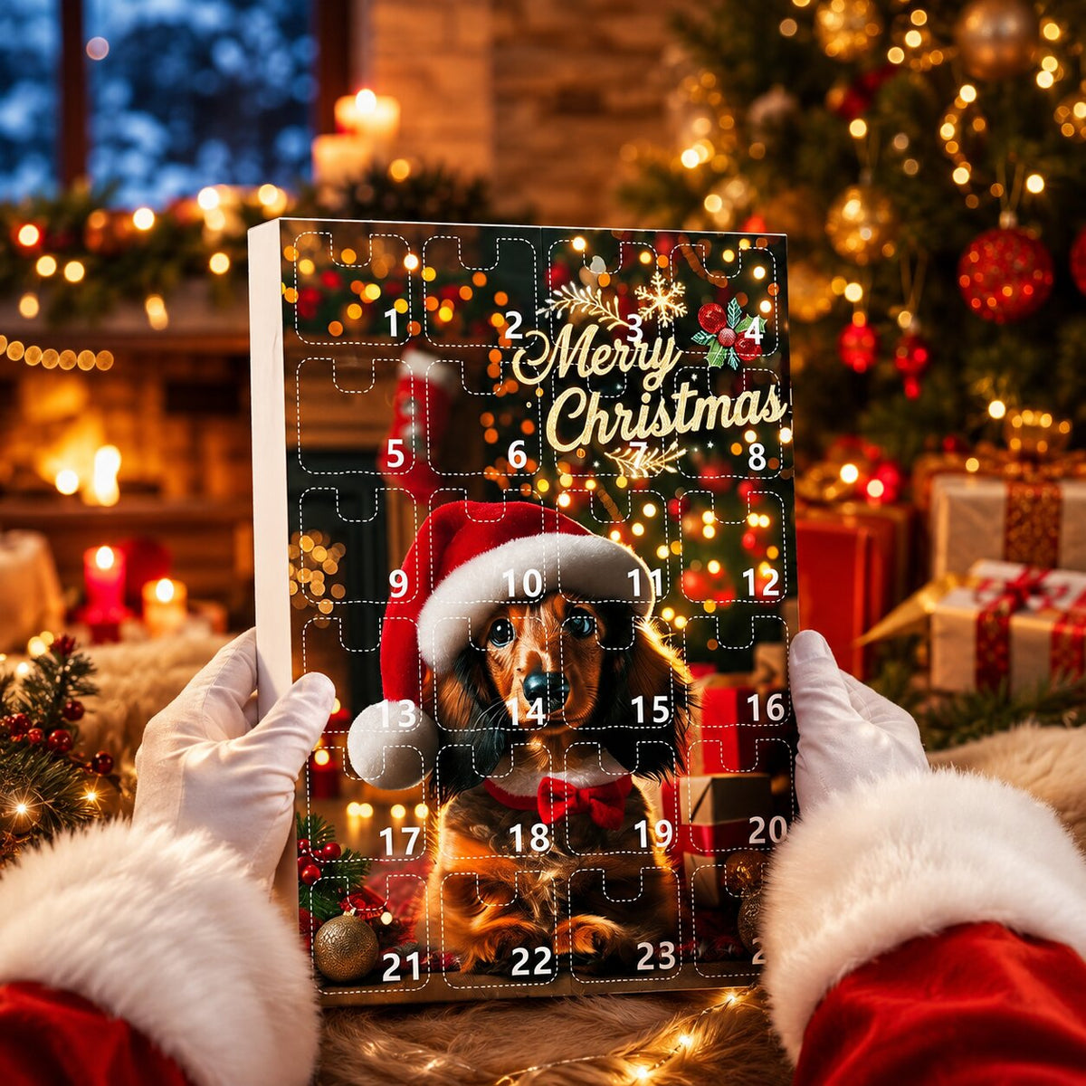 Calendrier de l'Avent 2026 sur le thème du teckel avec 24 surprises festives pour les amoureux des chiens