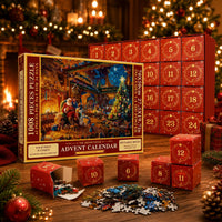 Calendrier de l’Avent puzzle 2026 — 24 boîtes quotidiennes de 42 pièces chacune, formant une image de Noël festive