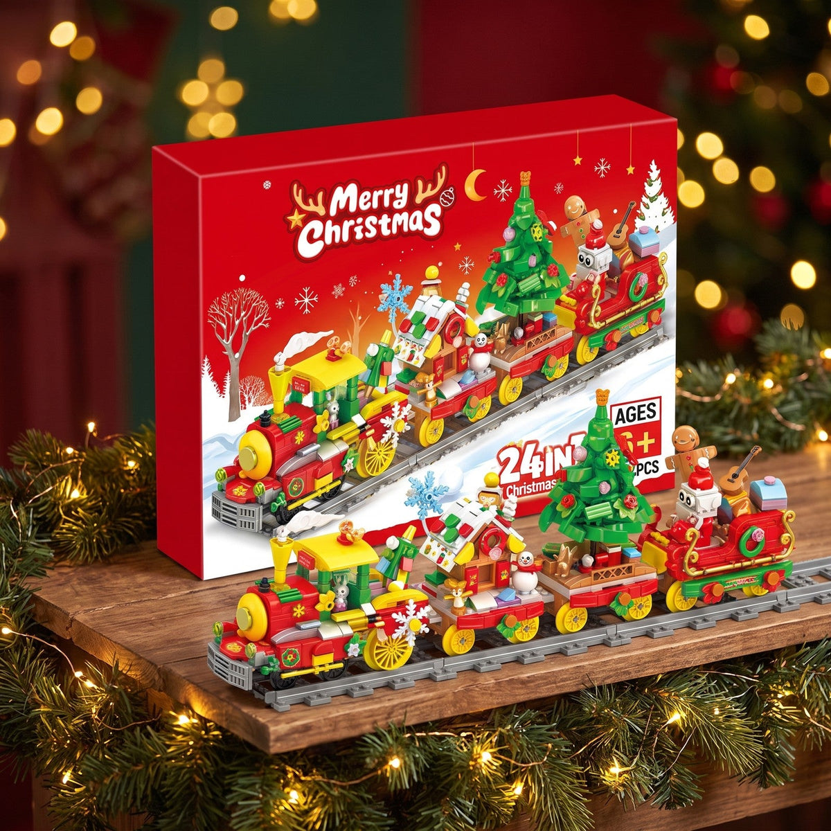 24-in-1 Brick Christmas Train Advent Calendar, 872 Pieces, About 17 in Long