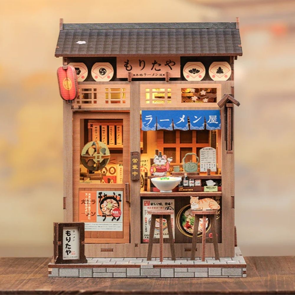 Kit de coin lecture miniature de restaurant de ramen DIY de 240 pièces avec lumière LED