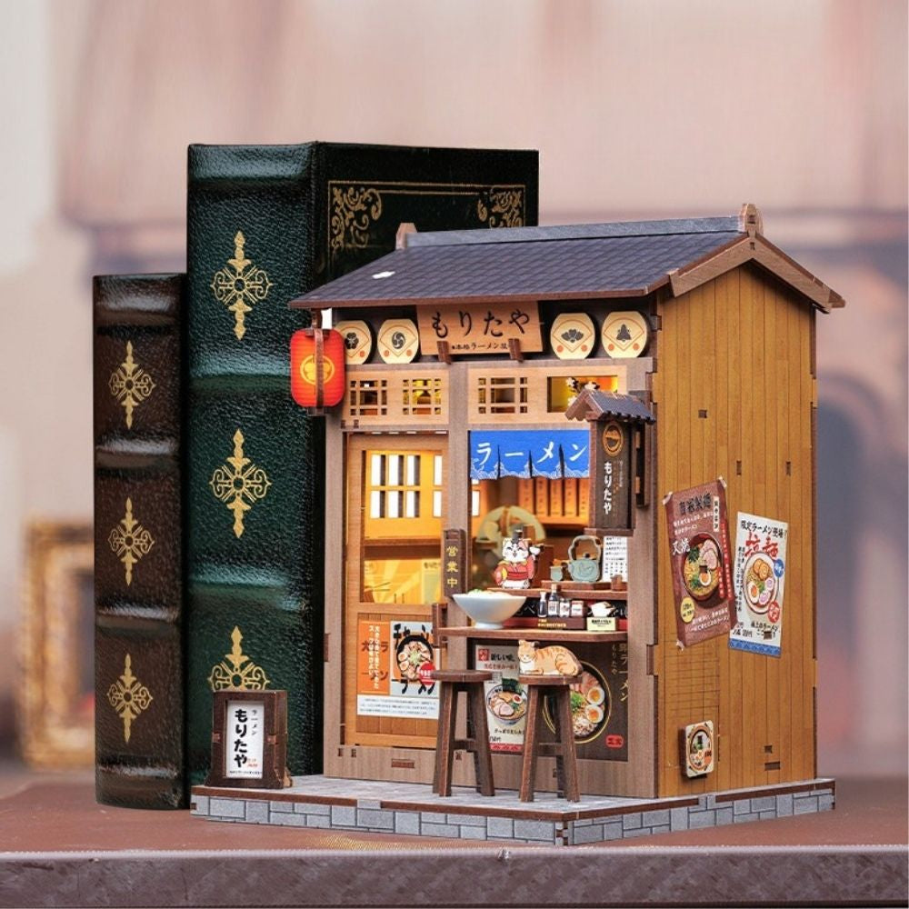 Kit de coin lecture miniature de restaurant de ramen DIY de 240 pièces avec lumière LED