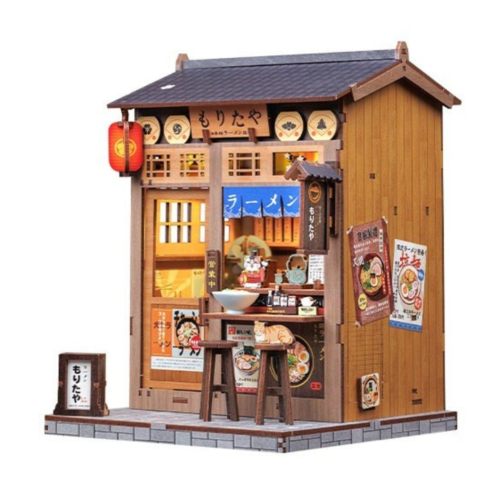 Kit de coin lecture miniature de restaurant de ramen DIY de 240 pièces avec lumière LED
