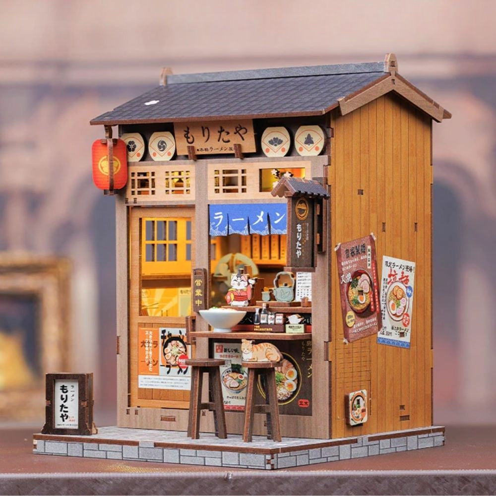 Kit de coin lecture miniature de restaurant de ramen DIY de 240 pièces avec lumière LED