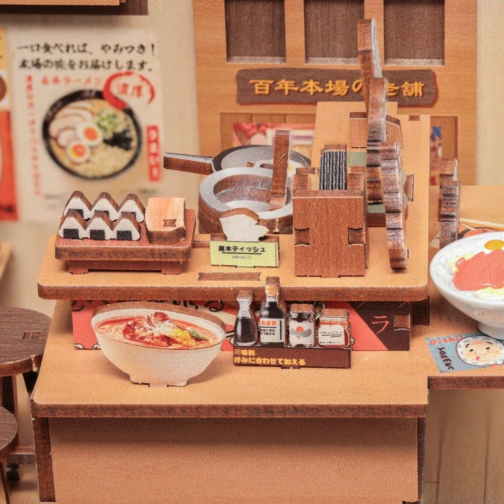Kit de coin lecture miniature de restaurant de ramen DIY de 240 pièces avec lumière LED