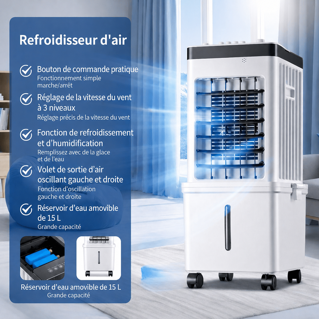Climatiseur 3 en 1 – Ventilateur et refroidissement réunis