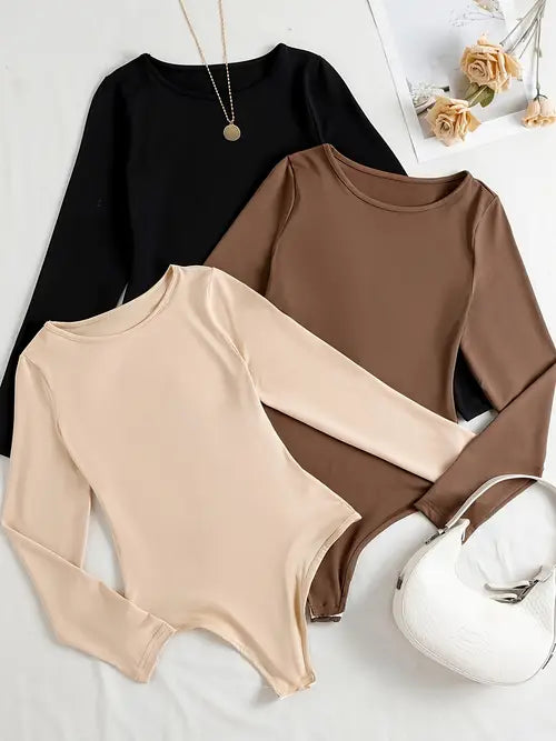 Lot de 3 bodys décontractés à manches longues pour femme