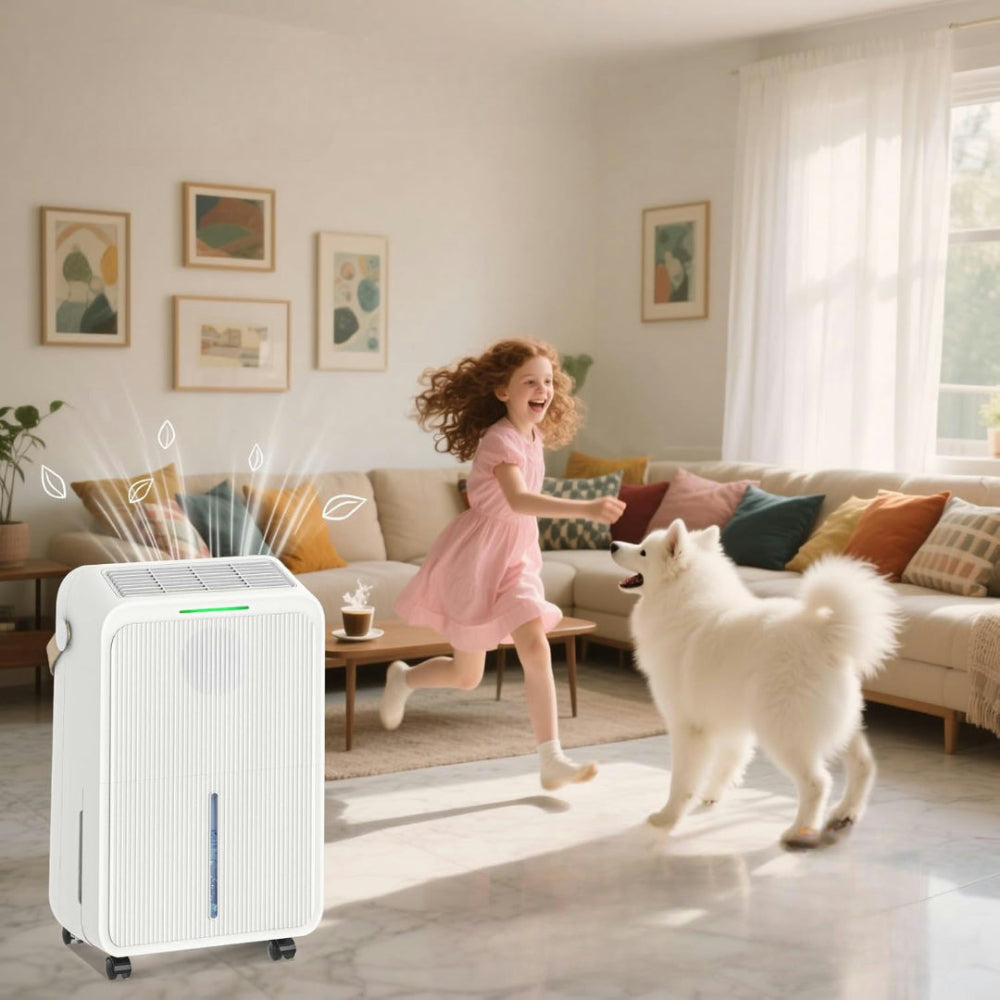 34-Pint Basement Dehumidifier – 2,500 Sq. Ft. Coverage, Quiet Operation