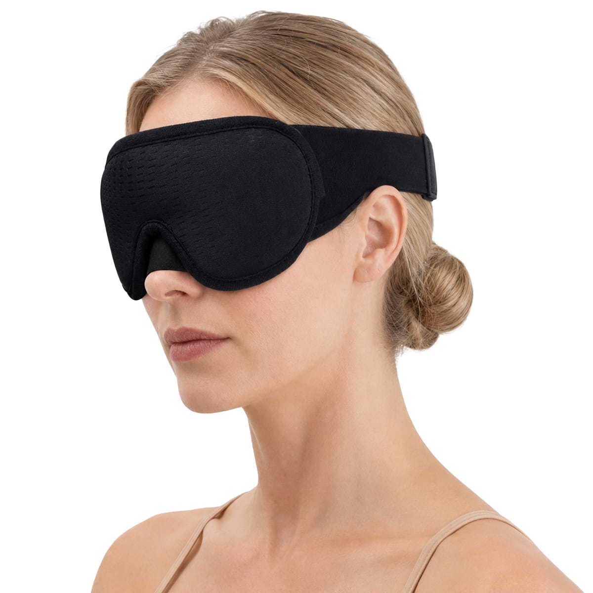 Masque de sommeil en mousse à mémoire de forme profilée 3D et polyester, avec sangle réglable, pour les voyages et le repos