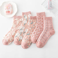 Lot de 5 paires de chaussettes à motifs floraux brodés, style vintage