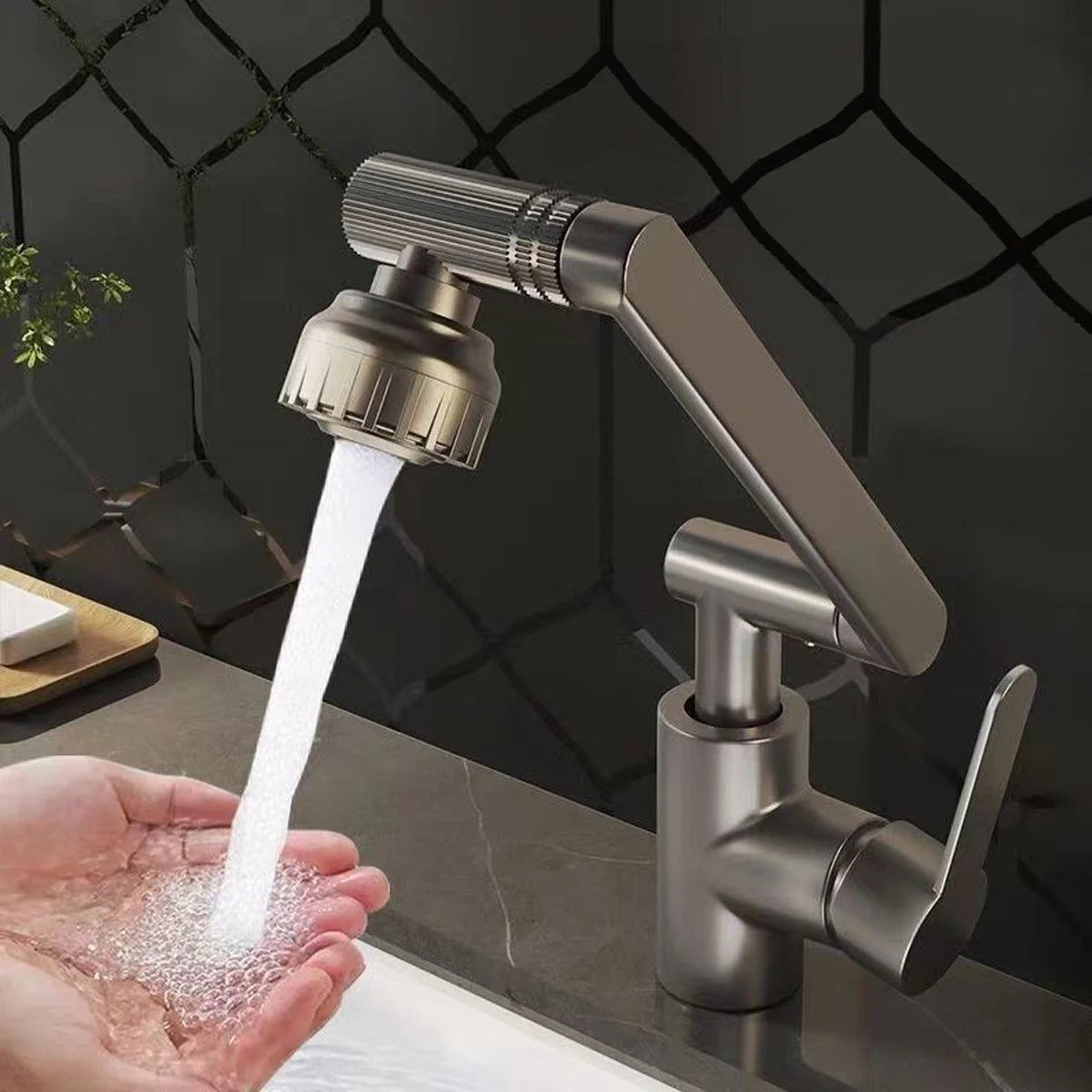 Robinet de cuisine réglable et flexible avec bec pivotant à 360° et deux modes de jet d’eau
