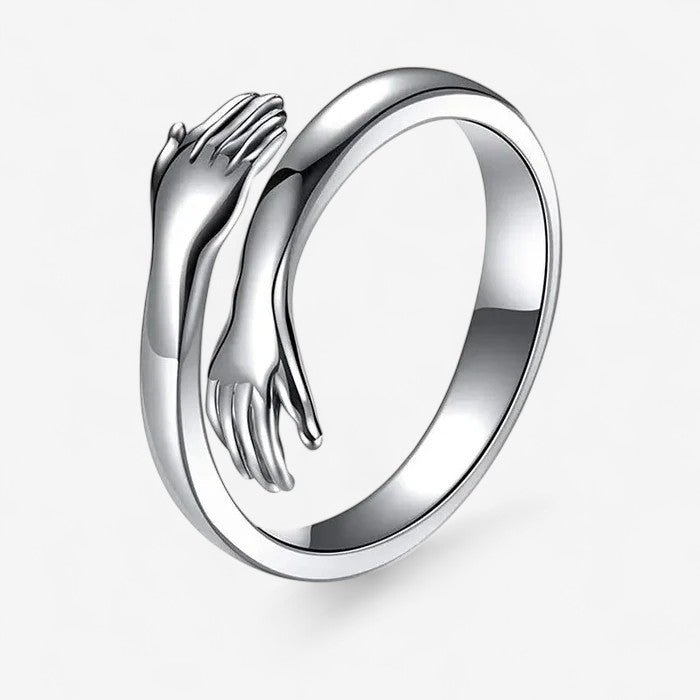 Bague ouverte réglable avec mains entrelacées