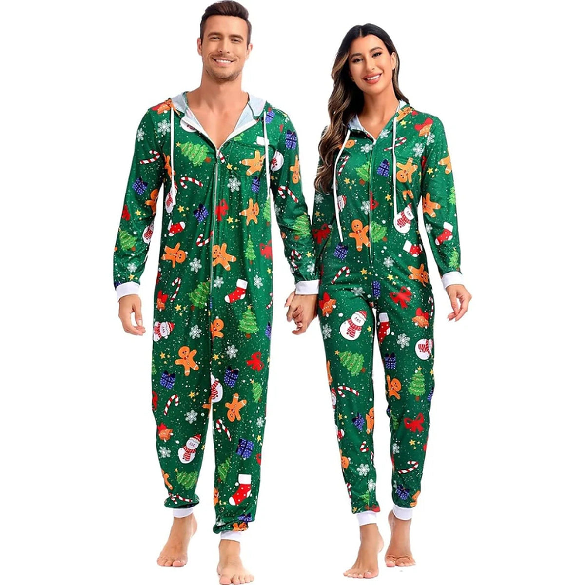 Combinaison pour adulte - Ensemble de vêtements d’intérieur de Noël assortis pour couples, avec fermeture éclair