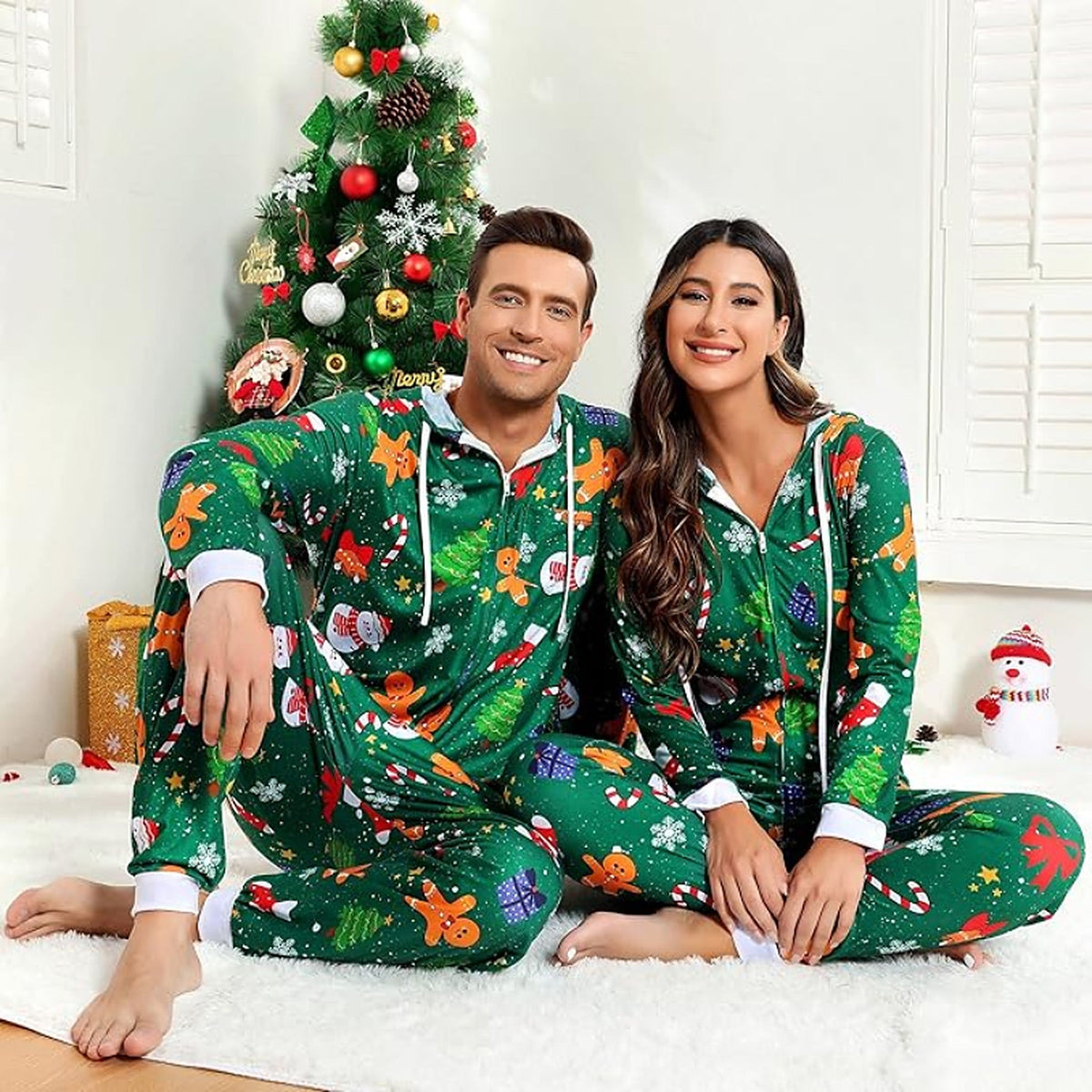 Combinaison pour adulte - Ensemble de vêtements d’intérieur de Noël assortis pour couples, avec fermeture éclair