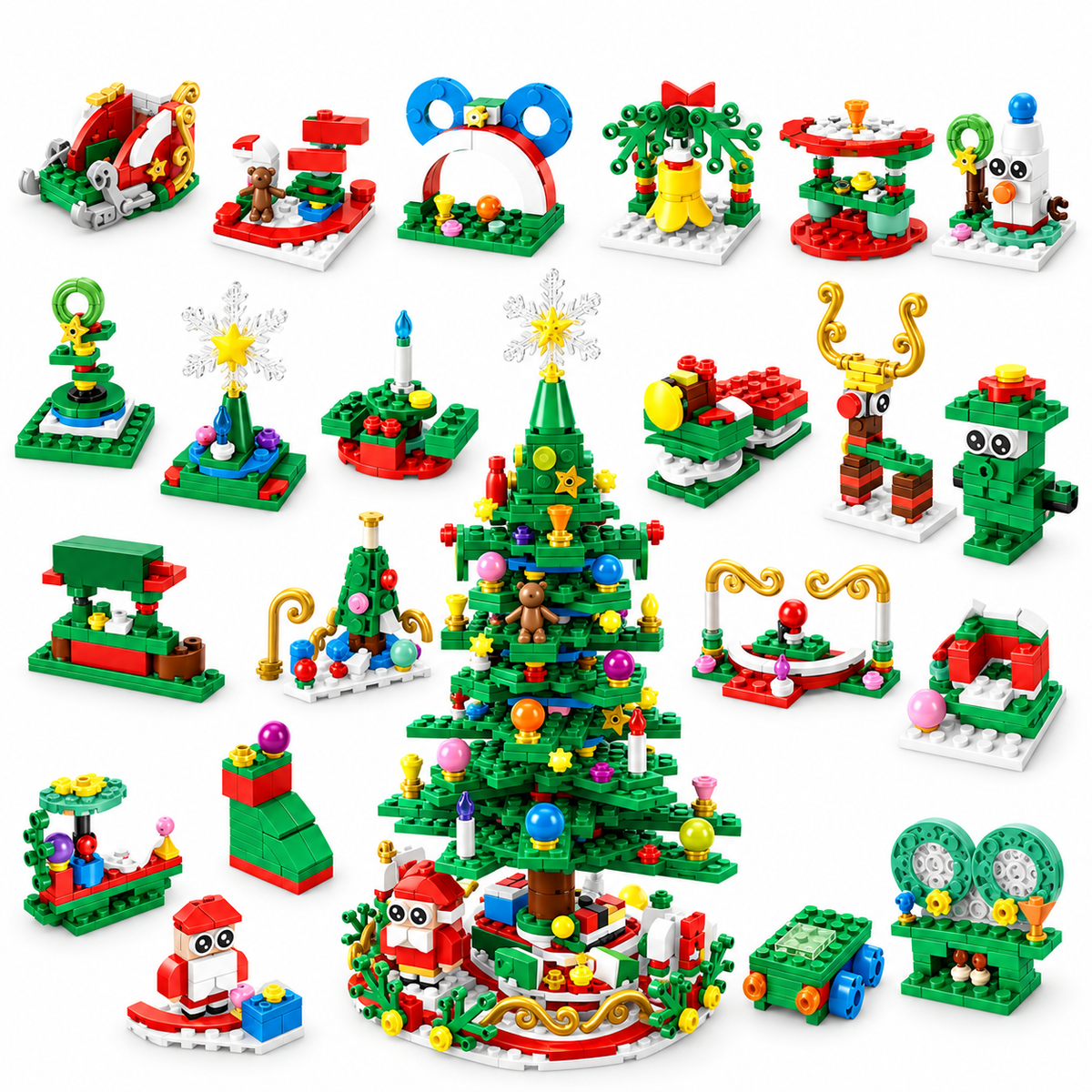 Calendrier de l’Avent avec 24 surprises de construction et un sapin de Noël lumineux à LED