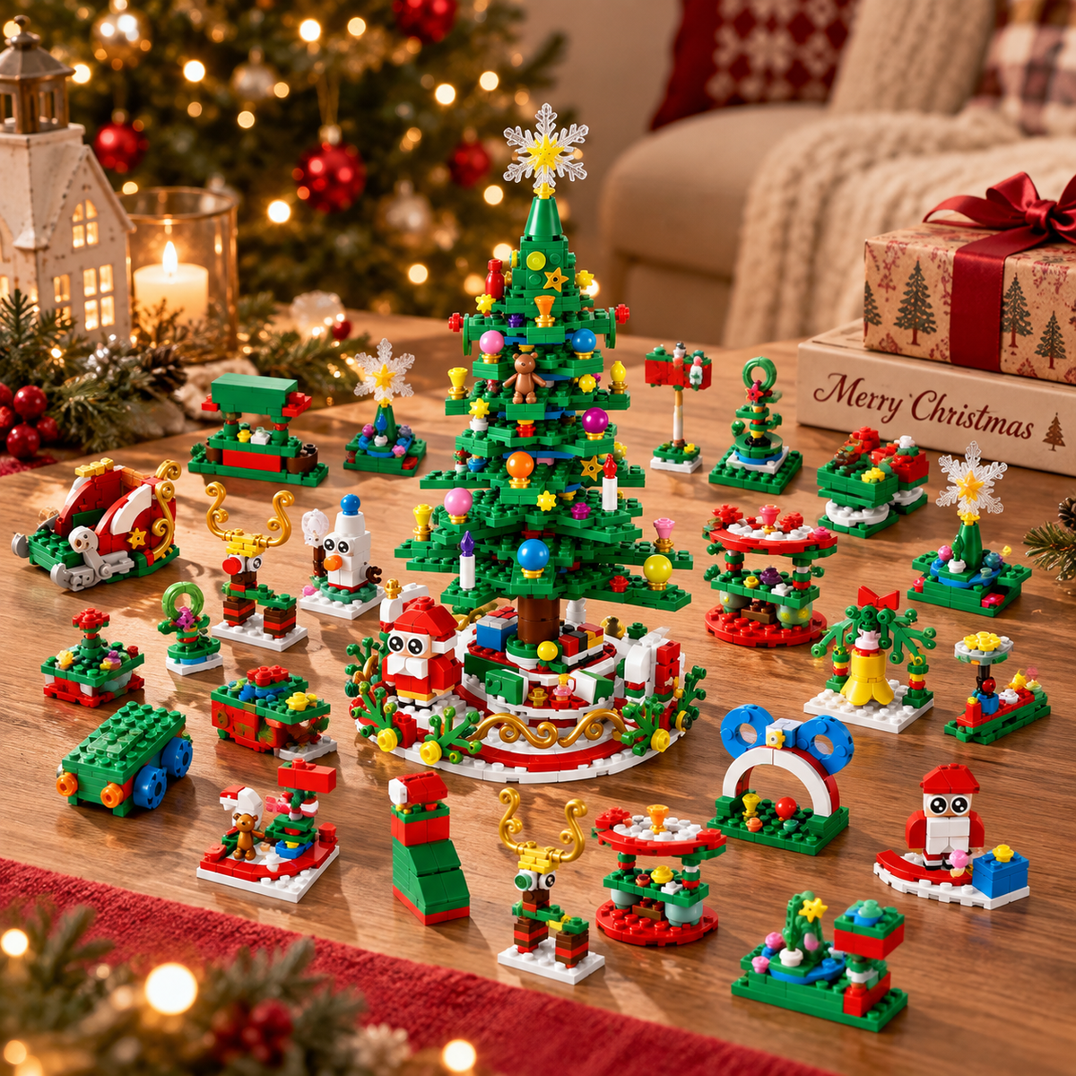 Calendrier de l’Avent avec 24 surprises de construction et un sapin de Noël lumineux à LED
