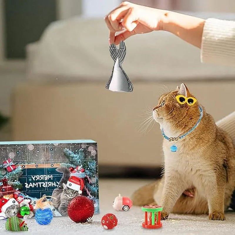 Advent Calendar with 24 Cat Toy Surprises - Christmas Countdown Seasonal Activity for Cats