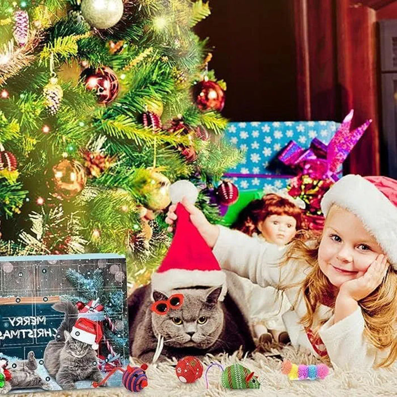 Advent Calendar with 24 Cat Toy Surprises - Christmas Countdown Seasonal Activity for Cats