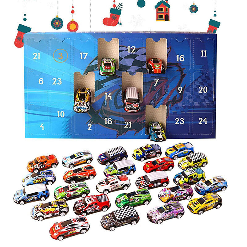 Calendrier de l'Avent avec compte à rebours de 24 jours et voitures de course pour enfants