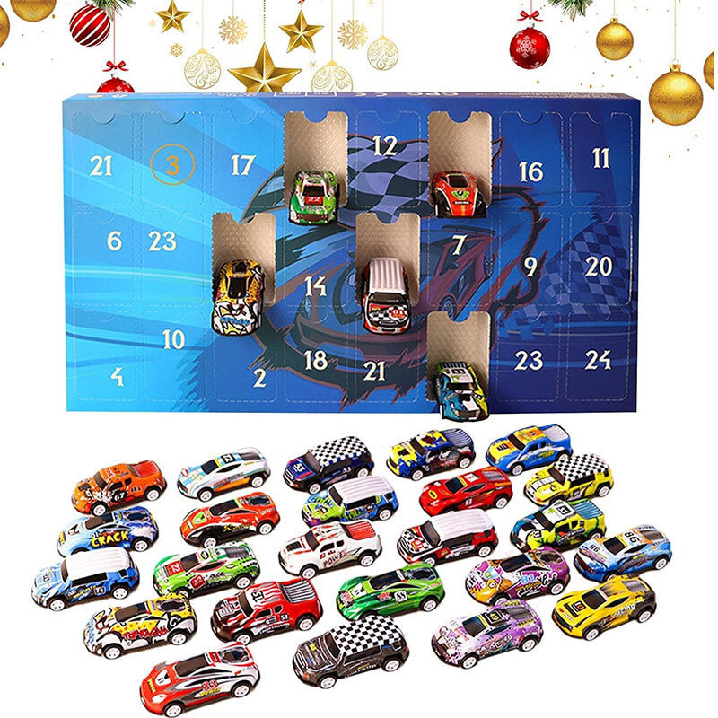 Calendrier de l'Avent avec compte à rebours de 24 jours et voitures de course pour enfants