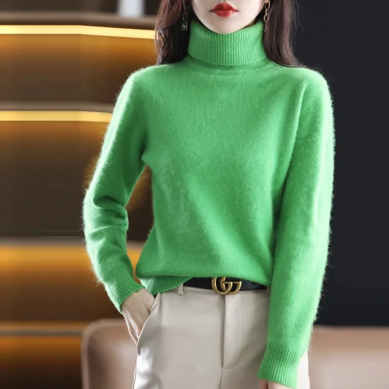 AuroraWeave 100% Cashmere Turtleneck For Women Autumn Knit