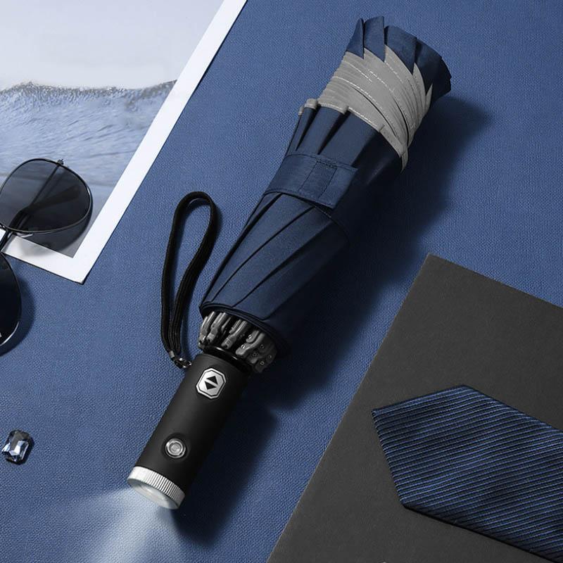 Automatic Folding Umbrella with LED and Reflective Stripe