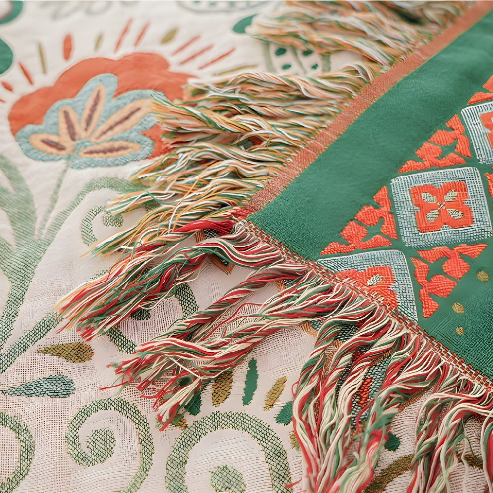 Couverture réversible en coton bohème à motif de feuilles d’automne