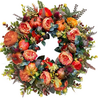 Couronne de Porte Citrouille Pivoine 40cm pour l’Automne