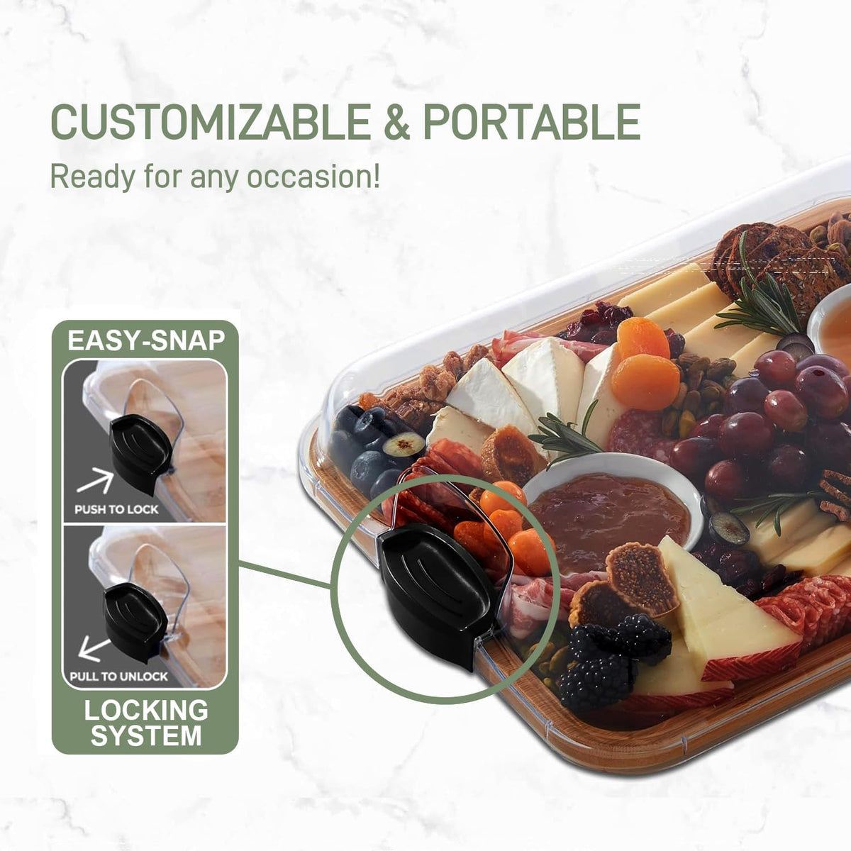 Bamboo Charcuterie Platter with Lockable Clear Lid