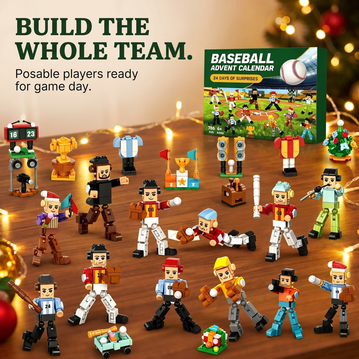 Baseball Advent Calendar, 24 Days of Brick Players and Ballpark Builds, 786 Pieces
