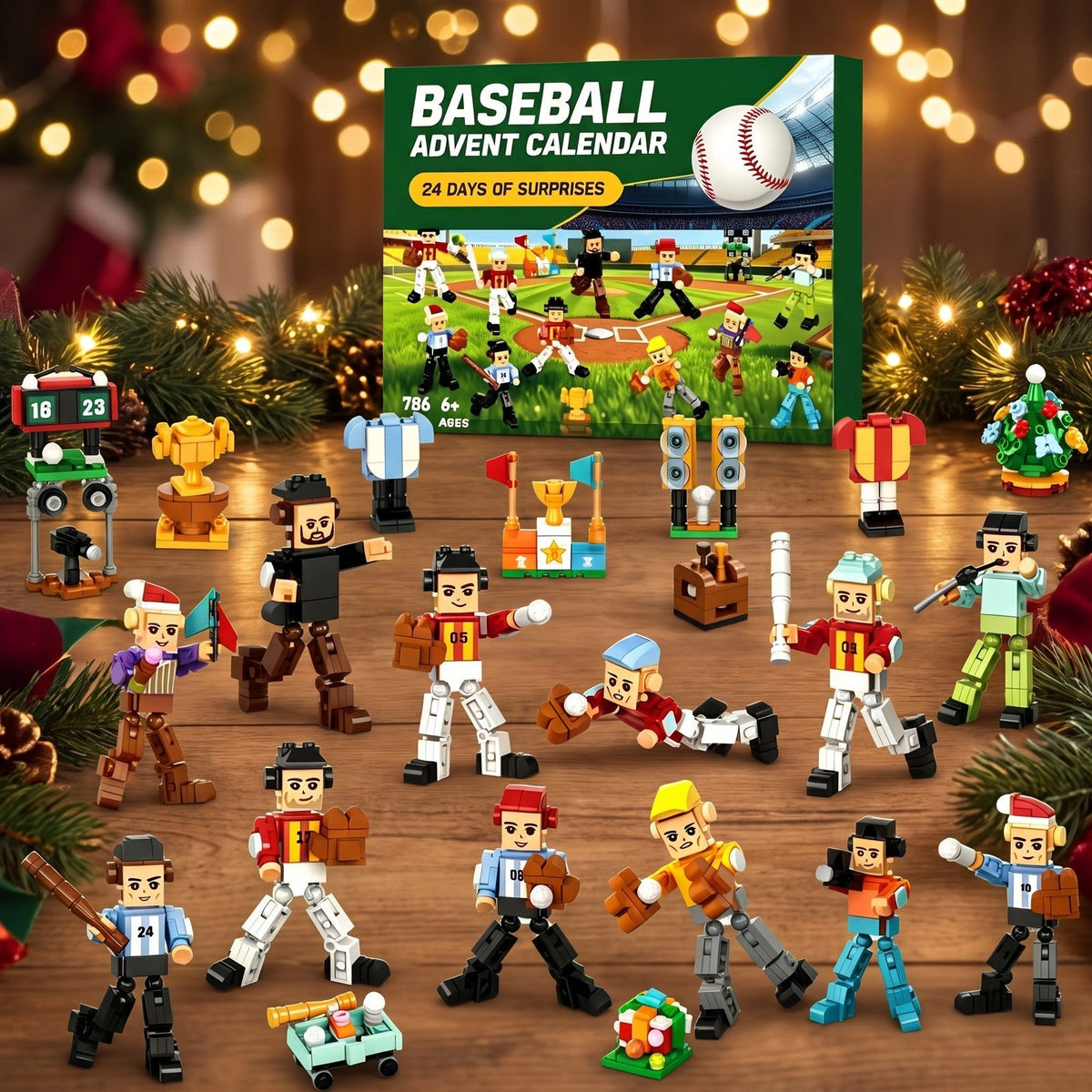 Baseball Advent Calendar, 24 Days of Brick Players and Ballpark Builds, 786 Pieces